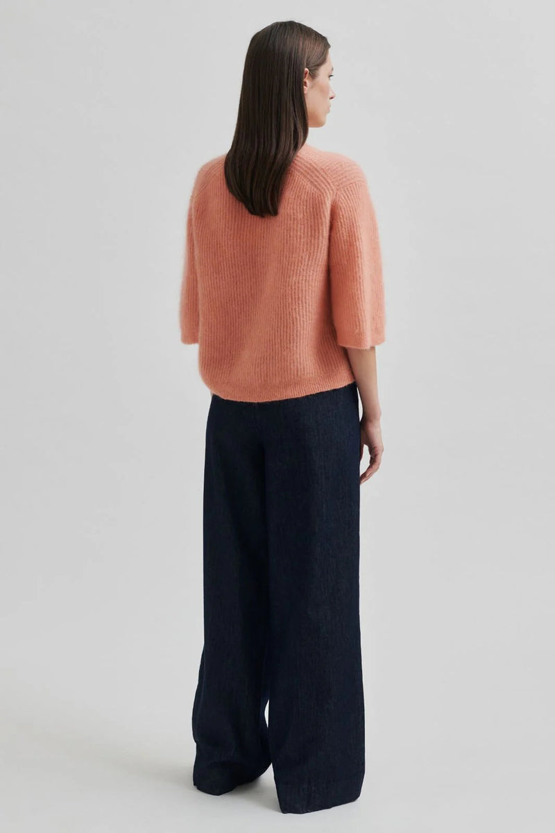 Second Female Andrea Knit Rib Cardigan,coral haze