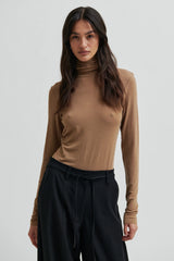 Second Female Matima Merino Blend High Neck Tee - Camel Melange