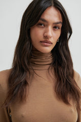Second Female Matima Merino Blend High Neck Tee - Camel Melange