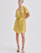 SECOND FEMALE Shine On Mini Dress - Golden Olive