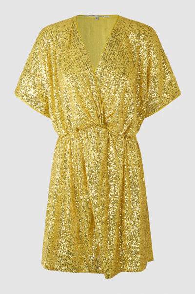 SECOND FEMALE Shine On Mini Dress - Golden Olive