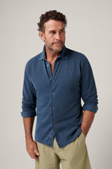 Christian Kimber Noosa Long Sleeved Pique Cotton Shirt -Indigo