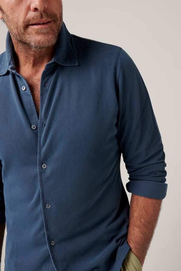 Christian Kimber Noosa Long Sleeved Pique Cotton Shirt -Indigo