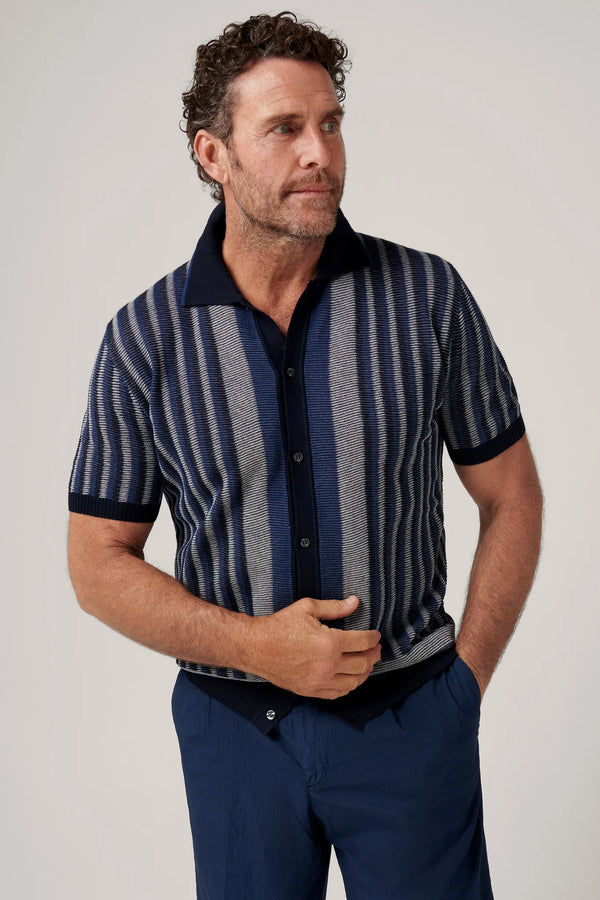 Christian Kimber Riviera Short-Sleeved Knit Polo, Marine Stripe