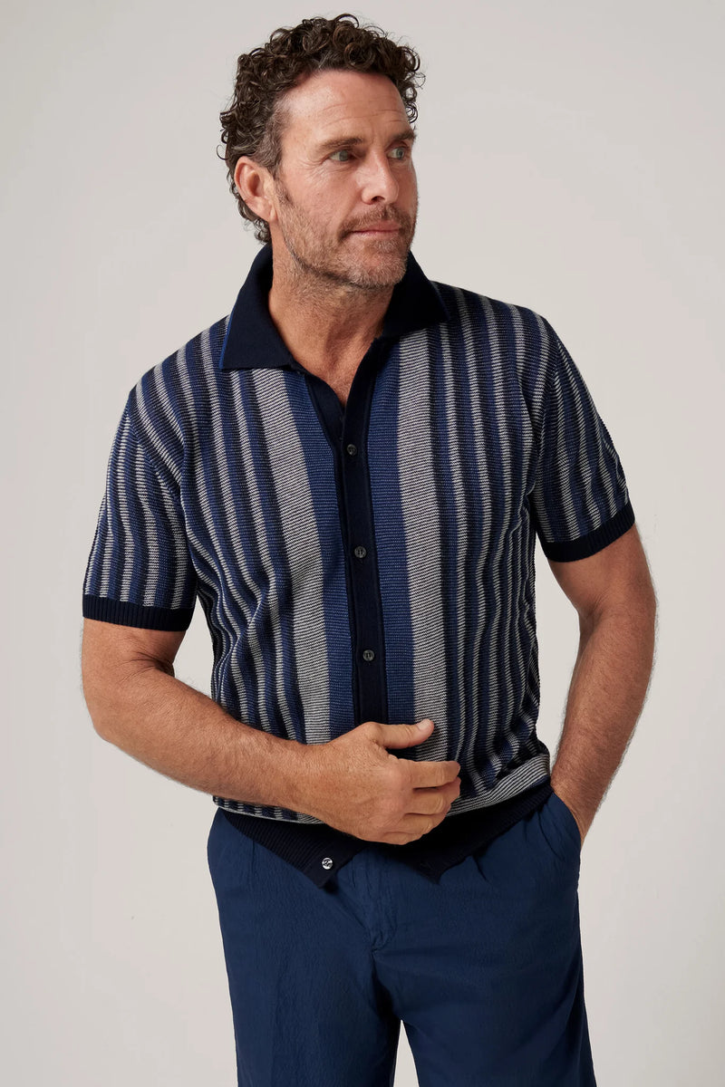 Christian Kimber Riviera Short-Sleeved Knit Polo, Marine Stripe