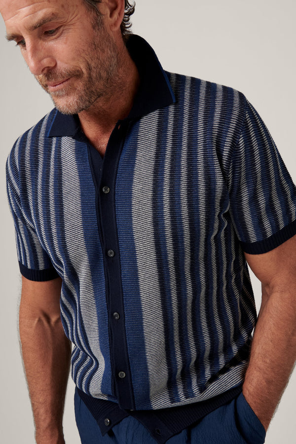 Christian Kimber, Riviera Short-Sleeved Knit Polo, Prince of Wales