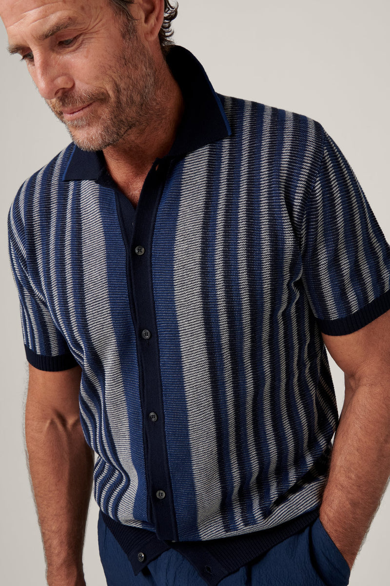 Christian Kimber, Riviera Short-Sleeved Knit Polo, Prince of Wales
