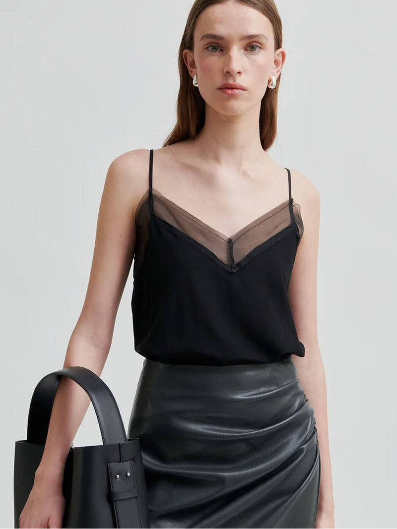 Second Female Diaz Sheer Detail Top, Black