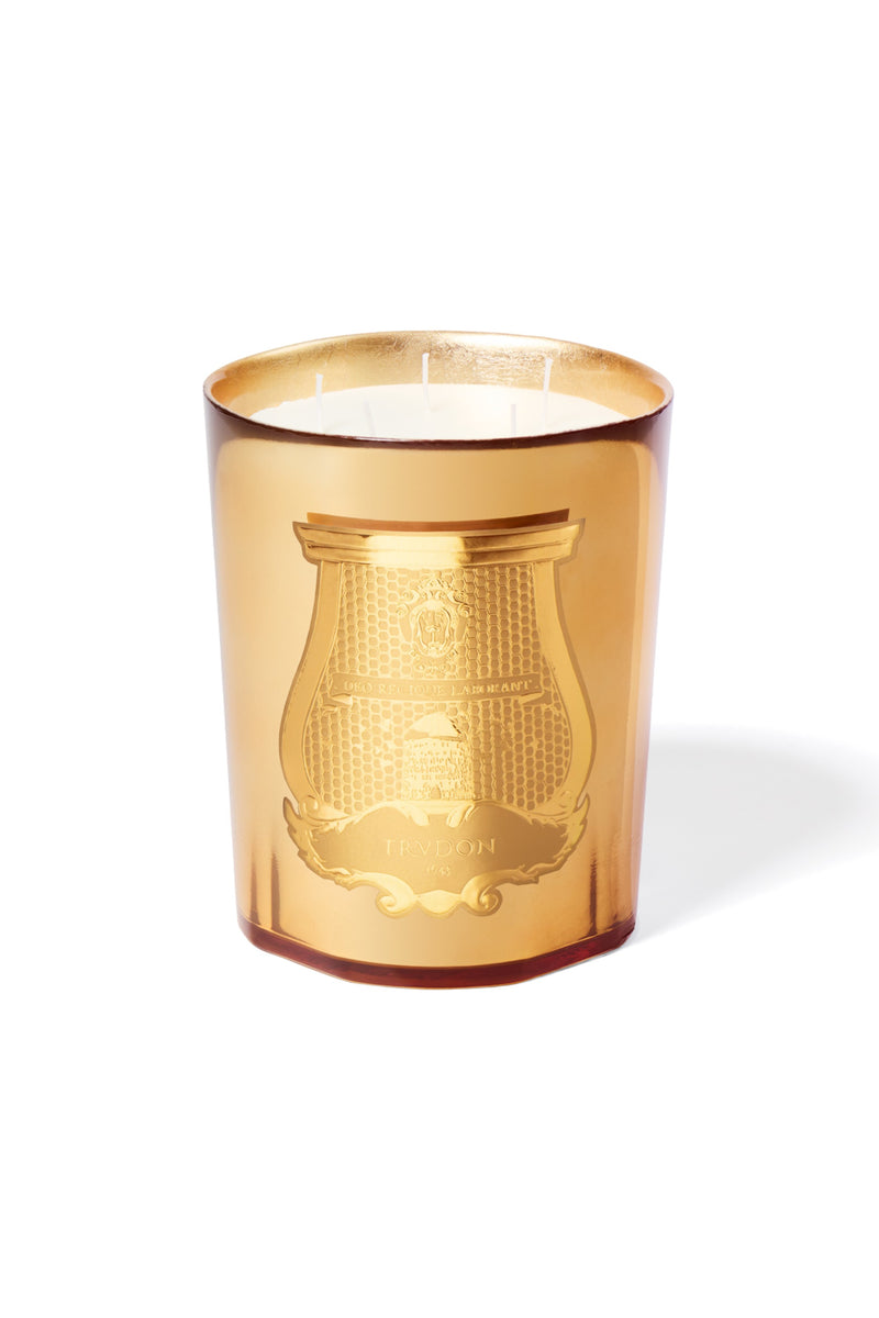 Trudon Galerie des Flammes Great Candle 2.8kg in gold mirrored glass with the gold Trudon cartouche