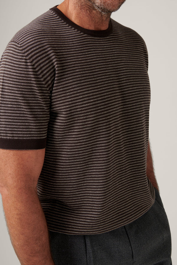 Christian Kimber, Cullen Knit T-Shirt, Chocolate Stripe
