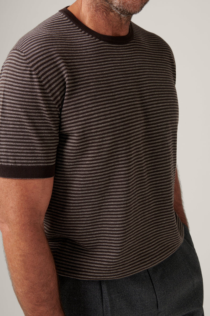 Christian Kimber, Cullen Knit T-Shirt, Chocolate Stripe