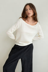 Vaenn Baby Wool Long Sleeve Wide Neck Crew,Double Cream