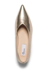 Zoe Kratzmann Candid Heel in gold metallic leather, pointed toe and footbed, top view