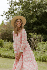 BANDE STUDIO Bamby Tiered Midi Shirt Dress - Rouge
