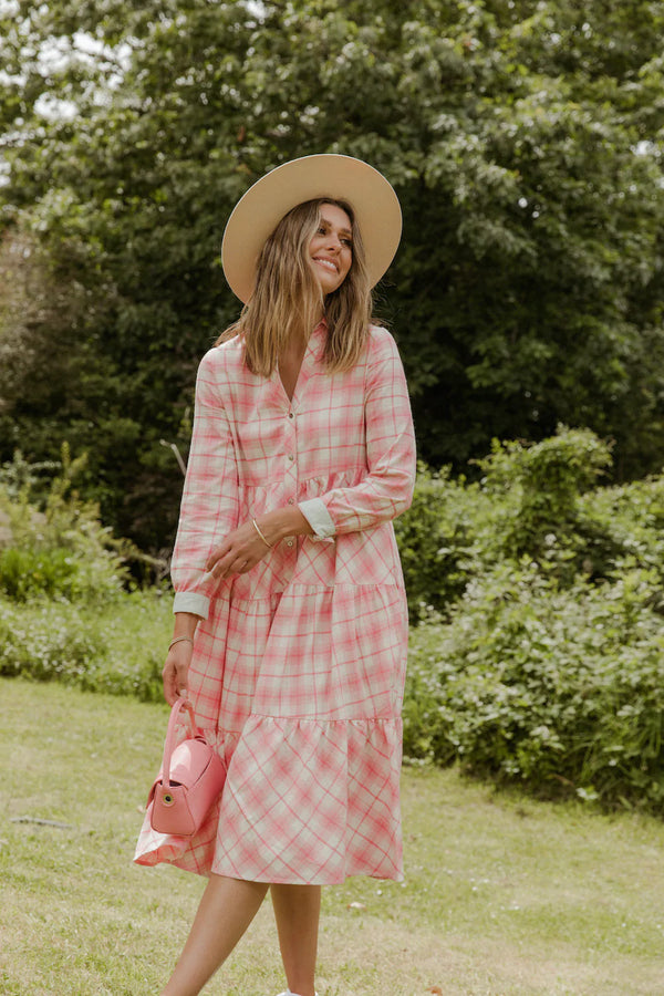 BANDE STUDIO Bamby Tiered Midi Shirt Dress - Rouge