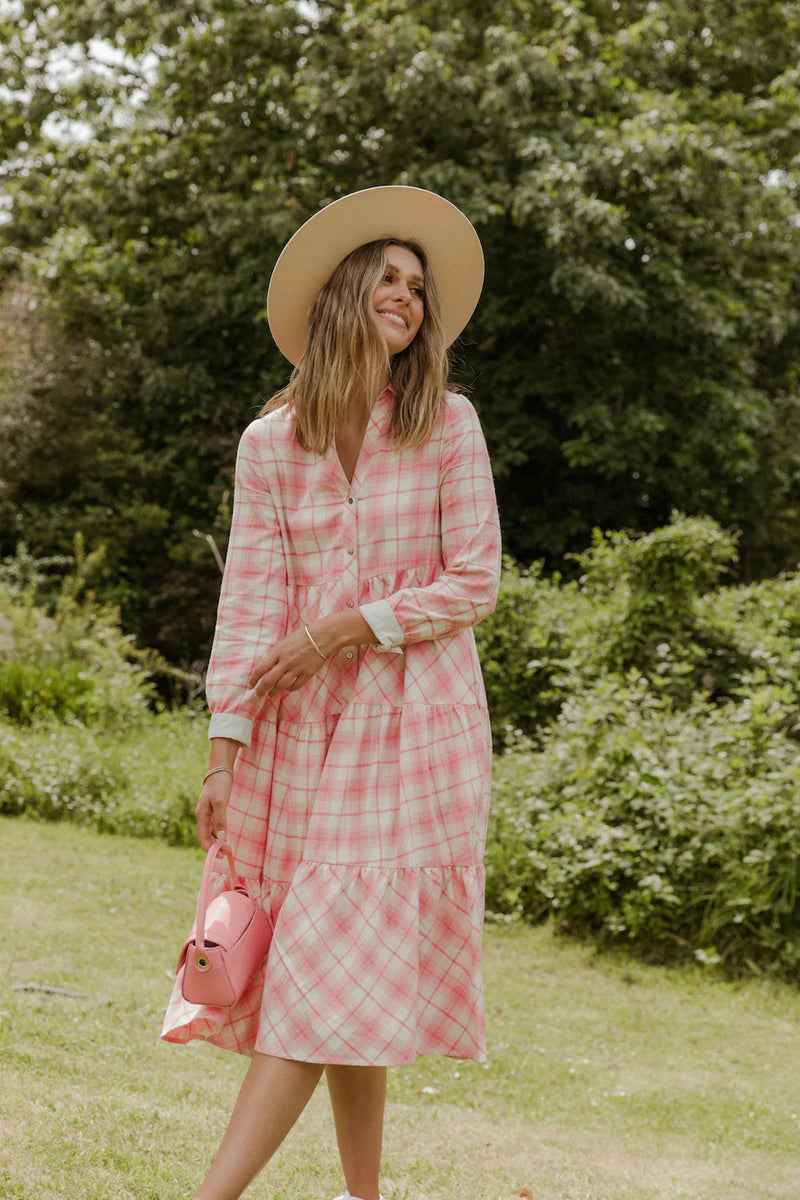 BANDE STUDIO Bamby Tiered Midi Shirt Dress - Rouge