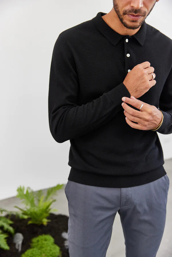 ACADEMY BRAND Merino Polo - Black