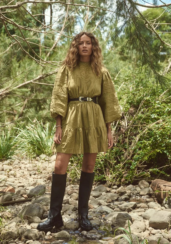 MOS THE LABEL Loom Mini Dress - Olive