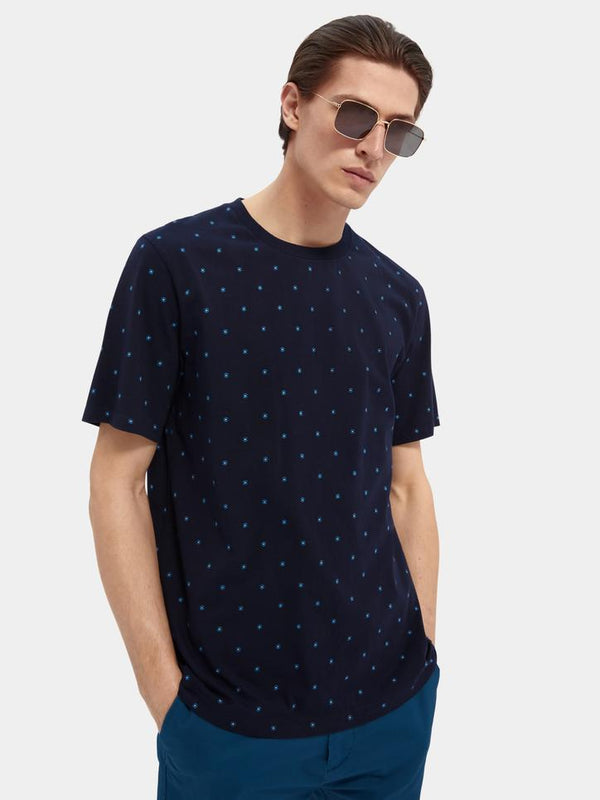 SCOTCH & SODA Classic Printed Cotton Jersey Crewneck TShirt - Navy