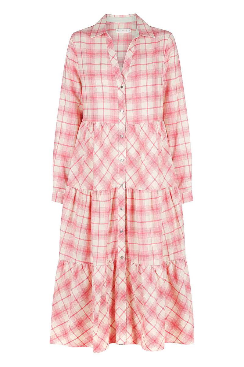 BANDE STUDIO Bamby Tiered Midi Shirt Dress - Rouge