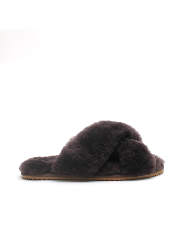 La Tribe Cross Over Sheepy Slipper , Chocolate