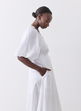 JOSLIN Gabriella Linen Ramie Midi Dress - Optical White