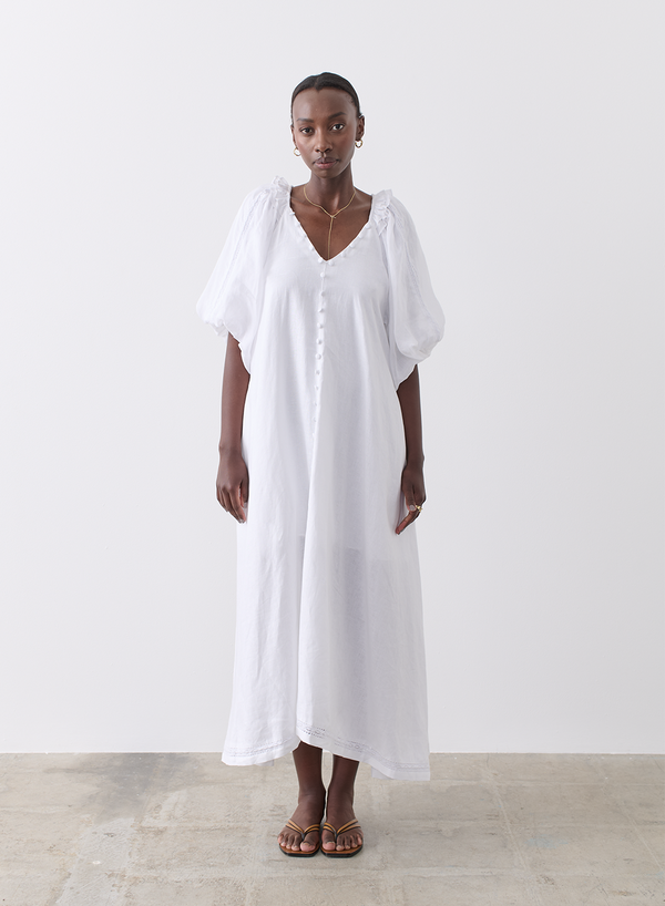 JOSLIN Gabriella Linen Ramie Midi Dress - Optical White