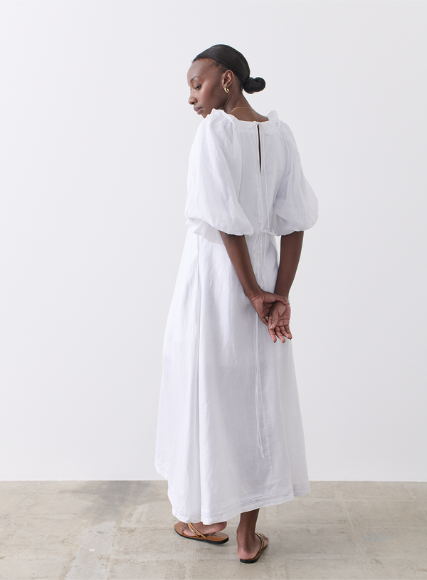 JOSLIN Gabriella Linen Ramie Midi Dress - Optical White