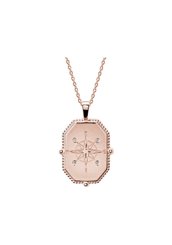 Murkani, Compass Necklace, Rose Gold Plate