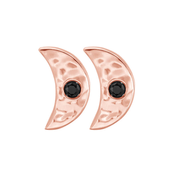 MURKANI - Crescent Moon Earrings with Black Spinel, Rose Gold