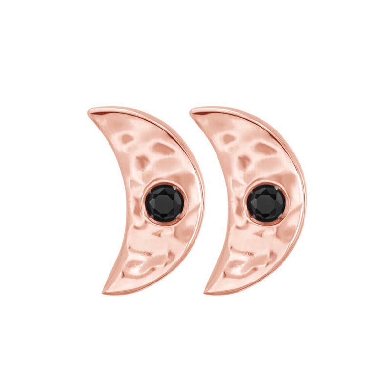 MURKANI - Crescent Moon Earrings with Black Spinel, Rose Gold