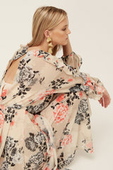 Lover Painterly Floral Midi Dress, Bone