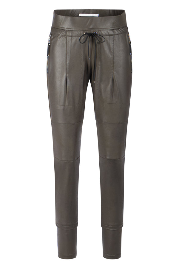RAFFAELLO ROSSI Candy Leather Look Jersey Pant, Dark Olive