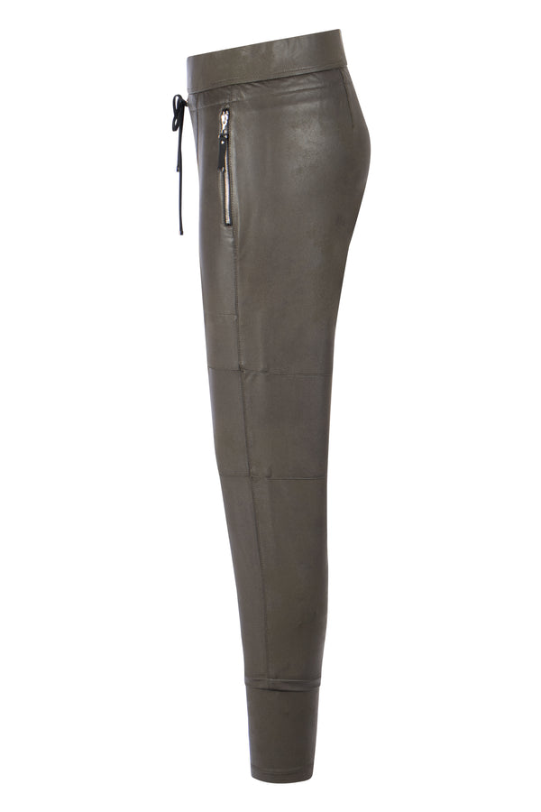 RAFFAELLO ROSSI Candy Leather Look Jersey Pant, Dark Olive