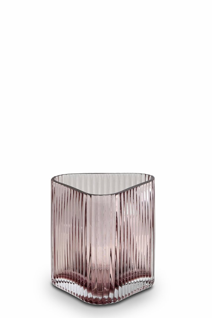 Marmoset Found Profile Vase Small in rose ribbed glass, front view