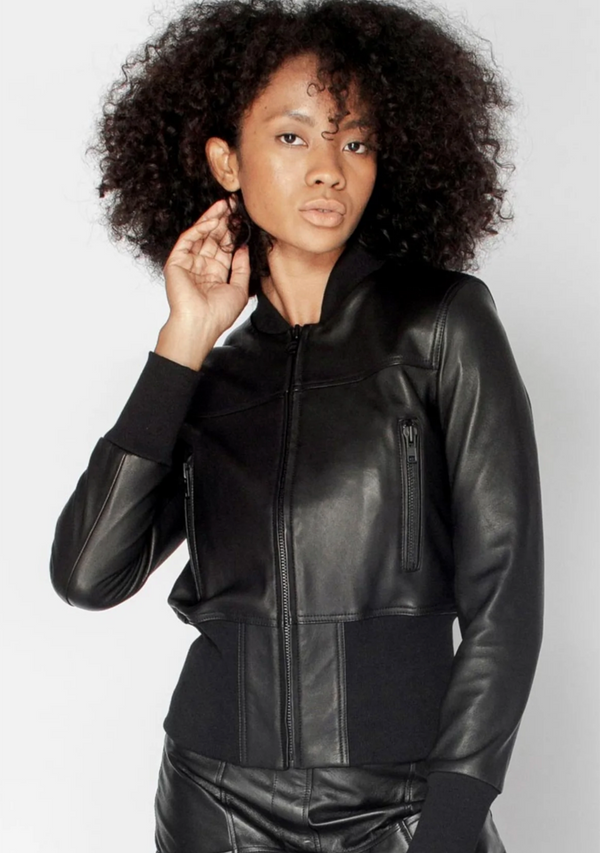 2ND SKIN Harlow Bomber Jacket - Black Leather