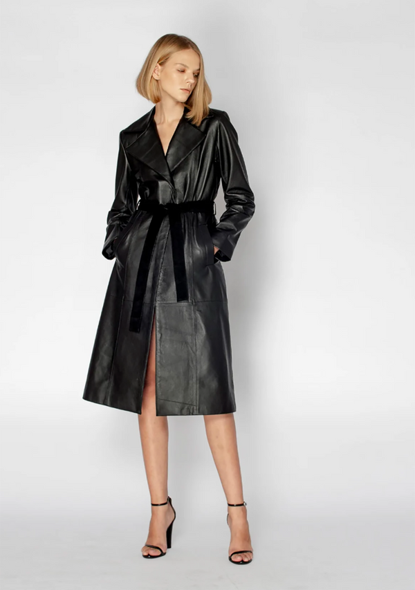 2ND SKIN Addison Trench Coat - Black Leather