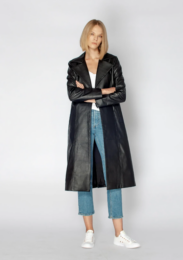 2ND SKIN Addison Trench Coat - Black Leather