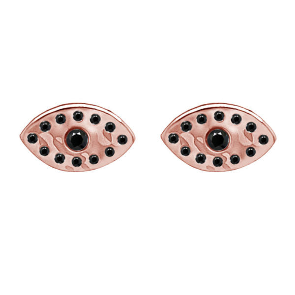 MURKANI - Evil Eye Stud Earrings with Black Spinel, Rose Gold
