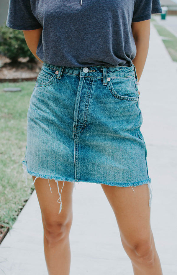 FREE PEOPLE, Skirt Rugged A-Line, Denim Blue