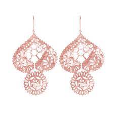 Murkani, Vintage Lace Doily large earrings, Rose Gold Plate