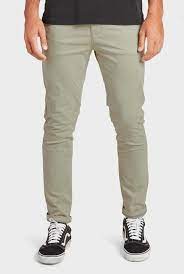 The Academy Brand Cooper Slim Chino in dusty olive, worn by model, cropped front view
