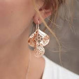 Murkani, Vintage Lace Doily large earrings, Rose Gold Plate